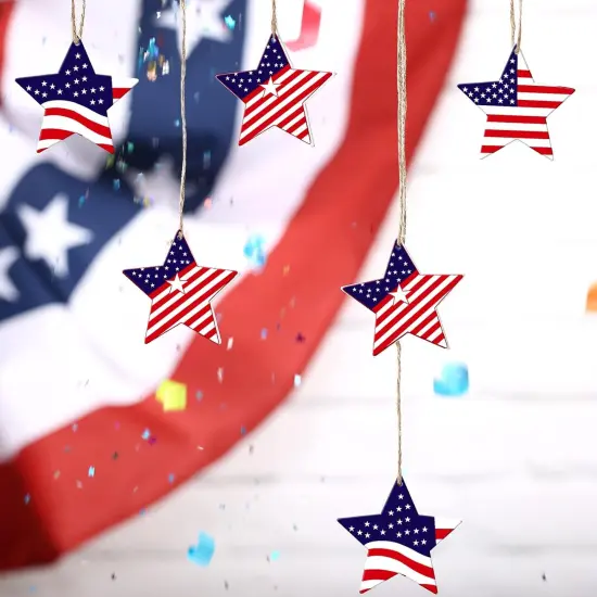 48 Pcs Memorial Day Wooden Ornaments Decorations for Tree 4th of July {4}