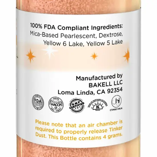 Bakell - Neon Orange Tinker Dust Edible Glitter (4g, 1x Spray Pump) for Food, Desserts, and Beverages! {6}