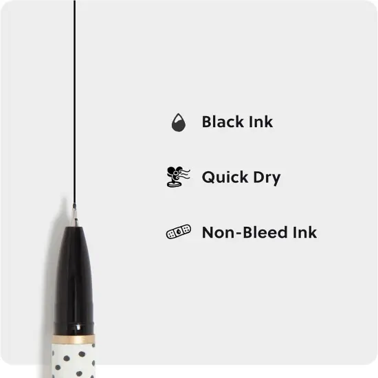 Felt Tip Pens, Set of 12, Stripes and Dots with Gold Details, Medium (0.7 mm) Point, Black Ink {4}