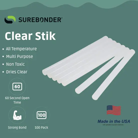 DT-100 Made in the USA All Purpose Stik-Mini Glue Sticks-All Temperature-5/16"D, 4"L Hot Melt Glue Sticks-100 Sticks per bag, Clear {2}