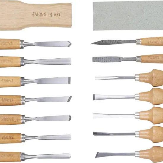 16 Pcs Wood Carving Tools, Professional Carving Knives Chisel Set, Including Sharpening Stone, Mallet and Storage Bag for Wood Carving Projects {4}