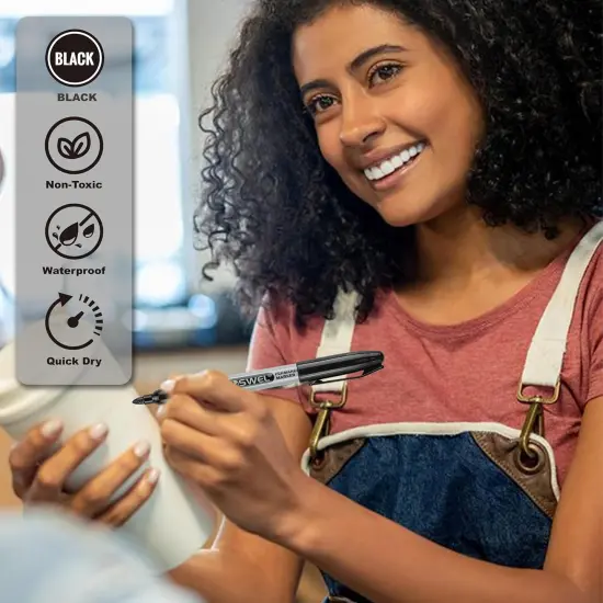 Permanent Markers Bulk, 200 Pack, Black Permanent Marker Pens, Fine Tip, Waterproof, Quick Drying, Smooth Writing, Used on Glass Metal Stone Paper Most Surfaces, office school supplies {3}