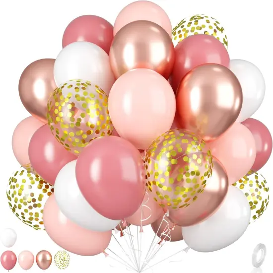 Dusty Pink Balloons, 55Pcs Blush Pink Party Balloons 12 Inch Metallic Rose Gold White Latex Balloons Retro Pink Rose Gold Balloons Gold Confetti Balloons for Birthday Party Baby Shower Bridal Shower {1}