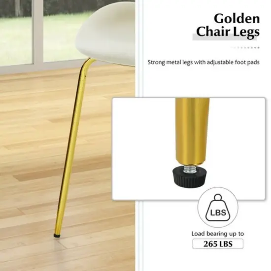 Set of 2 Velvet Accent Chairs with Gold Metal Legs and Ergonomic U Shaped Seat Beige {6}