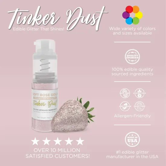 Bakell - Soft Rose Gold Tinker Dust Edible Glitter (25g, 1x Spray Pump) for Food, Desserts, and Beverages! {3}