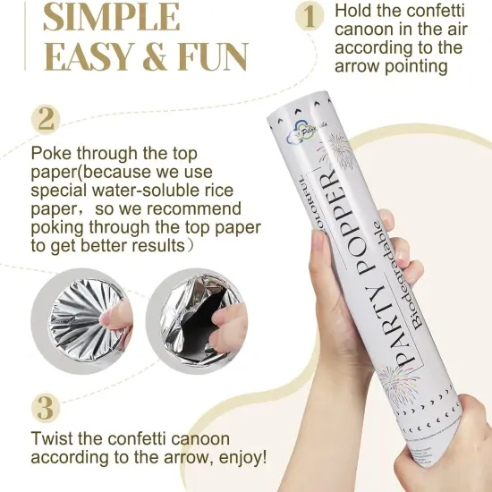 Biodegradable Confetti Cannon,6Pack Biodegradable Mulitcolor Confetti Poppers Party Shooters,12inch Party Poppers For Lawns Wedding,Birthday,Celebrations,Photo Shoots and New Years. {5}