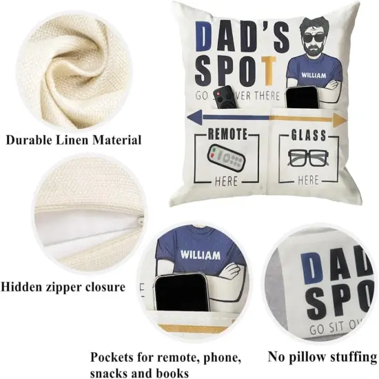 Gifts for Dad Father's Day Throw Pillow Case, Dad's Spot Throw Pillow Covers 18x18 Inch with 2-Pocket Dad Gifts from Daughter Son Birthday Christmas Thanksgiving Day Gifts for Papa Stepdad {5}