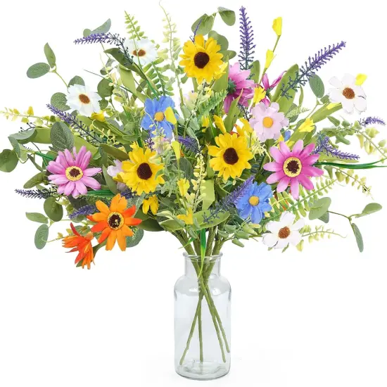 4 Bundles Artificial Summer Tabletop Floral Arrangements Daisy Flowers Bouquet, 20 Inch Fake Silk Summer Flowers Faux Wildflowers Floral Arrangements {1}