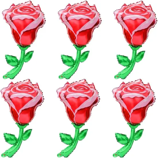 3D Red Rose Balloon Flower Decor Girls Pink Princess Supplies Romantic Decoration, 6 Pack Rose Foil Balloons {1}