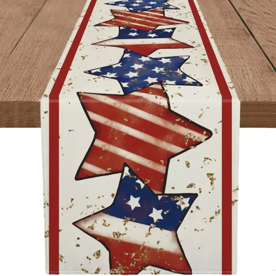 4th of July Table Runner America Flag Stars Stripe Patriotic Table Runners Memorial Day Independence Day Vintage Kitchen Dining Home Party Decor Supply 13x72 Inch {1}