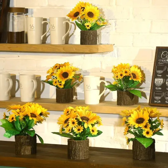 6 Pcs Artificial Sunflower Summer Decor Sunflower Flower in Planters {2}