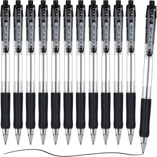 Ballpoint Pens, Black Ink Roller Ball Pens Fine Point 0.7mm, Retractable Ballpoint Pens Bulk Smooth Writing with Soft Anti-Slip Grip for Note Taking Office School Women Men (12 Pack) {1}
