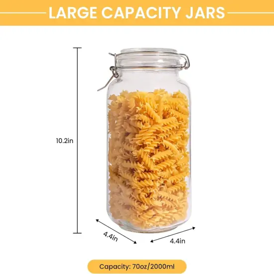 Glass Jars with Airtight Lid, Large Glass Food Storage Jars, 3 Pack Wide Mouth Airtight Glass Jars ffor Flour, Cereal, Coffee, Pasta and Canning(70OZ) {2}