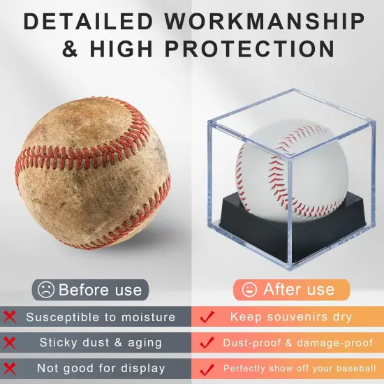 8-Pack Black-Stand Baseball Display Case - UV Protected Acrylic Square Baseball Holder, Official Size Baseball Display Box, Clear Display Cube Baseball Memorabilia Showcase Autographed Ball Protector {4}