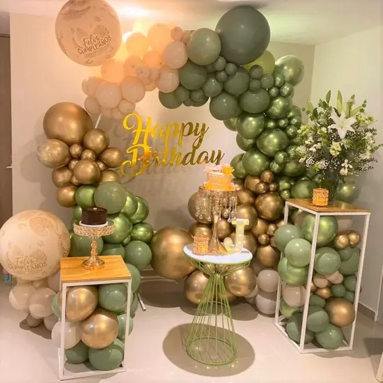 Sage Green Gold White Balloon Arch Garland Kit Metallic Lime Green Balloons Garland Olive Green Cream Ivory White Chrome Gold Latex Balloon Jungle Animal Birthday Tropical Dinosaur Party Decorations {5}