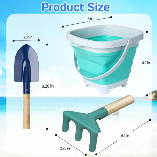 3 Pieces Summer Collapsible Beach Bucket for Kid Toddler,Toddler Outdoor Toys Shovel and Rake Made of Metal for Kids Beach Travel {2}