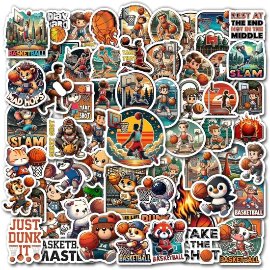 Pack 50 PCS Basketball Stickers Print Outdoors Theme Waterproof Vinyl Decals for Men Boys Teens Adults Sports Players Labels Decor Phone Case Water Bottles Bumper Helmet Laptop {1}