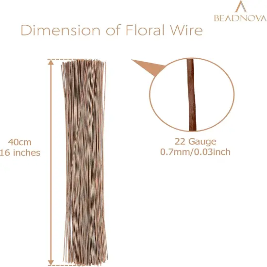 Fake Flower Stems 200pcs 22 Gauge Floral Wire Stems Flower Wire for Crafts Arrangement Florist DIY Bouquet (Brown, 200 Pcs) {2}