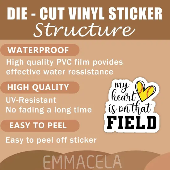 (3PCS) My Heart is on That Field Softball Sticker, Softball Stickers Decals, Sport Stickers,Motivational Vinyl Waterproof Stickers Decal for Books Laptops Phones Tumblers Water Bottles 3 x 3 Inch {3}