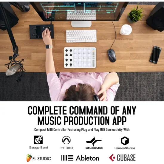 M-Wave Midi Controller &ndash; Bluetooth USB Pad &ndash; 16 Drum Pads, 8 Knobs, Rechargeable, DAW Compatible {2}