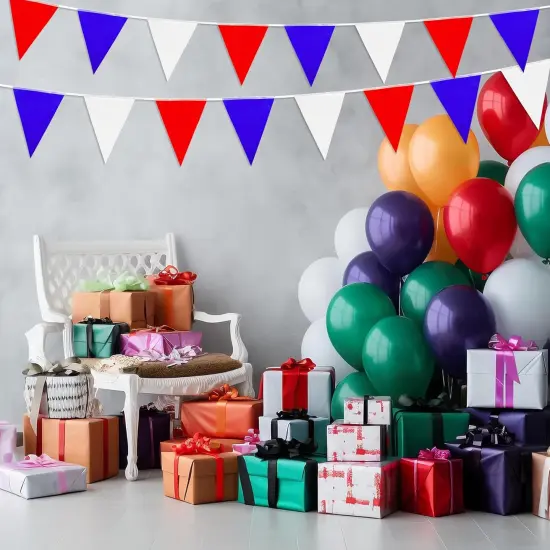 Red Blue White Pennant Banner Flags Triangle Hanging Flag Garland Party Decorations for Patriotic 4th of July Independence Day Graduation Birthday Wedding,60 PCS {4}