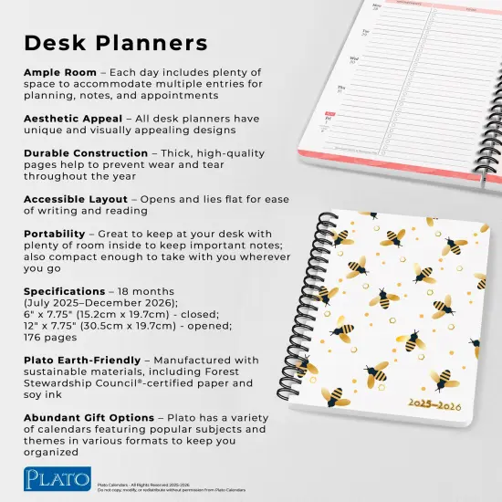 Busy Bees | 2026 6 x 7.75 Inch 18 Months Weekly Desk Planner | Foil Stamped Cover | July 2025 - December 2026 {6}