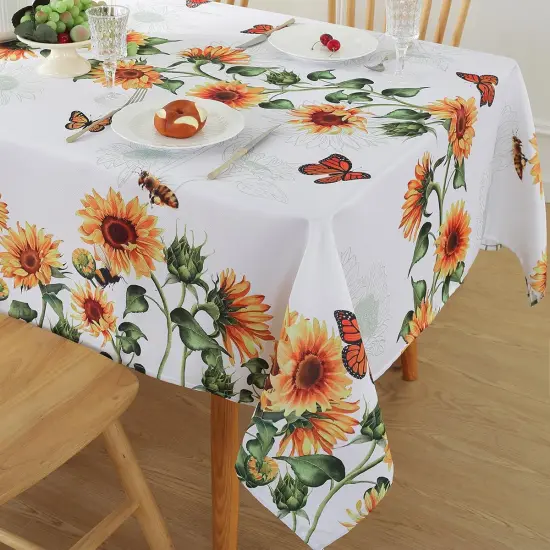 Sunflower Table Cloths 60 x 84 Inch Rectangle Summer Tablecloth, Water Proof Wipe Clean Dust-Proof White Polyester Fabric Table Cover for Fall Kitchen, Party, Picnic, Indoor, Outdoor {2}
