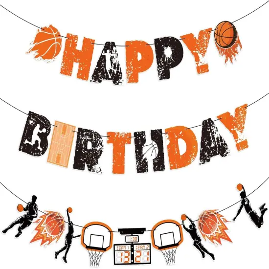 Basketball Happy Birthday Banners，Basketball Themed Party Decorations, Basketball Themed Party Supplies Basketball Slam Dunk Garland Birthday Party Bunting Sign for Kids Teenagers Boys Men {1}