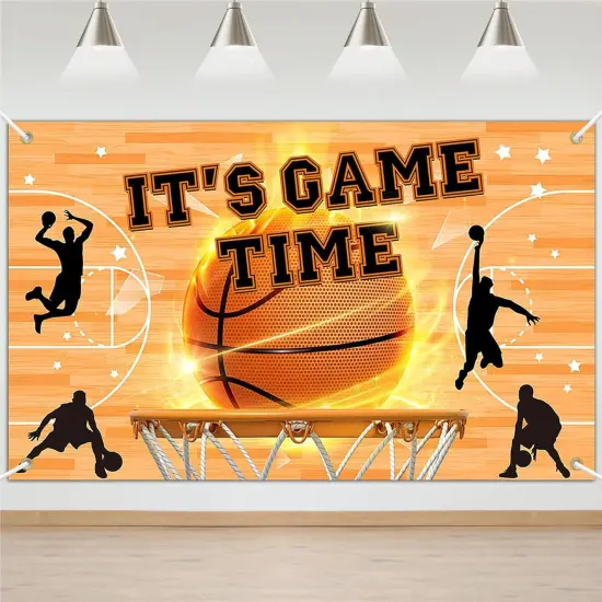 Basketball Birthday Banner It's Game Time Basketball Party Decorations Sport Theme Birthday Wall Hanging Backdrop Decor Boys Bday Photo Background 70.8 x 43.3 Inch {1}