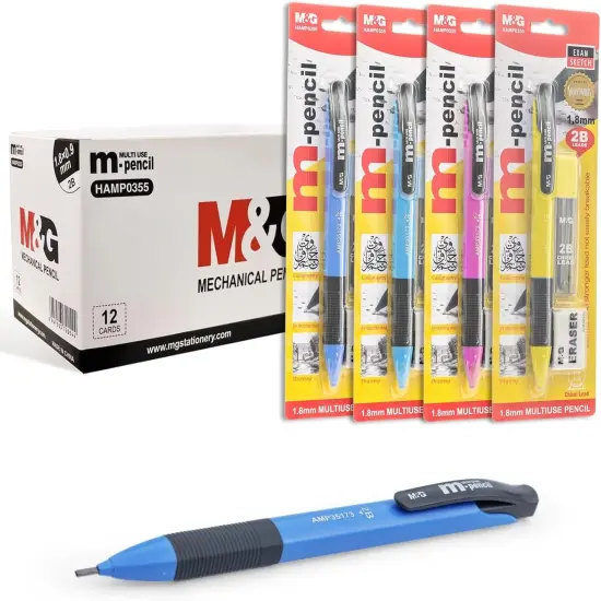 Mechanical Pencils Set 1.8mm, 2B Pencil Lead, 12 Pencils, School Supplies, Teacher Supplies, Drawing Pencils, Sketching Pencils, 12 Tube Lead Refill Set, 12 Erasers for Drafting Drawing Sketching {1}