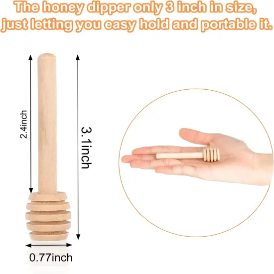 51 PCS Honey Sticks Dipper, 3 Inch Mini Wooden Honeycomb Sticks, Small Honey Stirrer Stick, Honey Sticks for Honey Jar Dispense Drizzle Honey and Wedding Party Favors Gift {2}