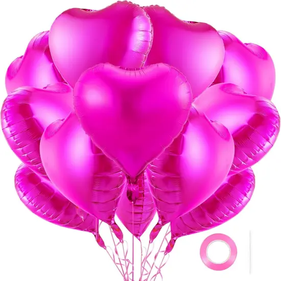 12Pcs Hot Pink Heart Balloons, 18 Inch Heart Shape, Love Balloons for Valentine's Day, Wedding, Birthday Decorations {1}