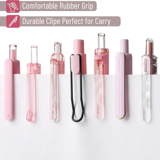 Gel Ink Pink Pen Set, 12 Pack, 1 x Aesthetic Highlighter, 0.5mm Cute Pink Pens Black Ink with Pastel Barrels {4}