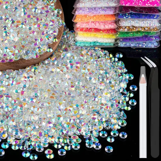 Resin Rhinestones Bulk, Transparent AB Flatback Round Jelly Rhinestones Bedazzling Non Hotfix Crystal Gems for DIY Crafts Clothes Tumblers Face Makeup Manicure {1}