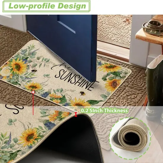 Spring Summer Kitchen Mats Set of 2, Sunflower Floral Bee Kitchen Rugs for Floor Non Slip Absorbent Low-Profile Seasonal Farmhouse Home Decor 17x29 and 17x47 Inch {5}