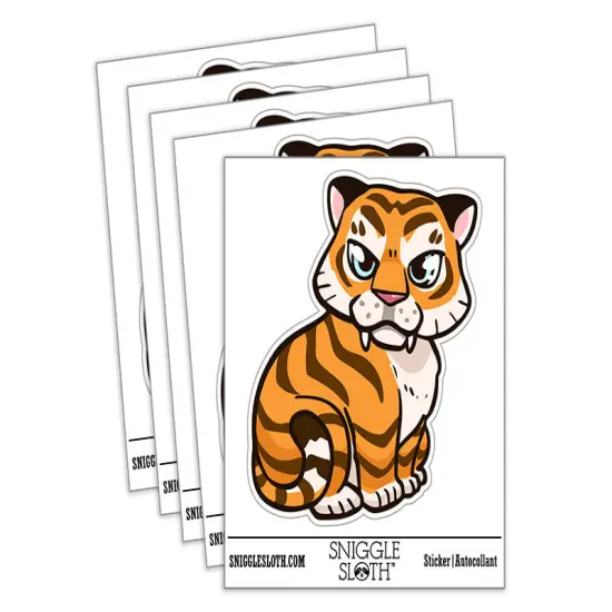 Water Bottle Sticker Set Cute Tiger Cub Kitten Cat Stripes Cute Waterproof Vinyl Stickers Pack Decal, Skateboard, Laptop, Car, Window, Bumper - 5 Pack {2}