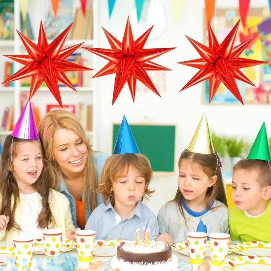 60 Pcs Star Foil Balloons Explosion 12 Point Cone Balloons Magic Starburst Balloon Large for Wedding Anniversary Backdrop Birthday Party Decorations (Red) {4}