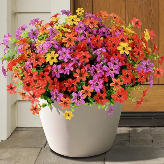 Summer Potted Artificial Flowers for Outdoors, 12 Bundles Multicolor Faux Silk Flower Spring Summer Decoration {2}