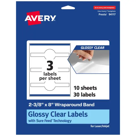 Avery Glossy Clear Wraparound Labels with Sure Feed, 2-3/8" x 8" {1}