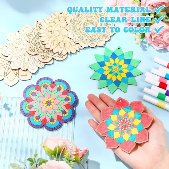 Paint Wooden Mandala Painting Crafts Art Slices {2}