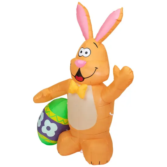 Northlight Inflatable LED Lighted Easter Bunny with Egg Outdoor Decoration - 4' Orange {6}