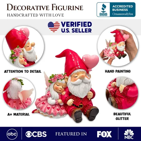 Whimsical Love Story Gnome Couple Small Figurine, 4" Cute and Small Valentine's Day Gift Mini Statue {2}