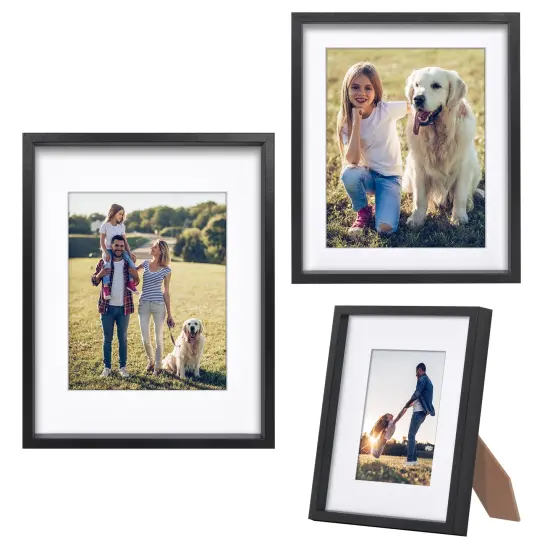 Americanflat Set of 3 Picture Frames - Includes 8x10, 10x12, 11x14 Frames - Use as 5x7 and 8x10 Frames with Included Mat - Black Picture Frames with Deep, High-Quality Molding and Shatter-Resistant Glass {1}
