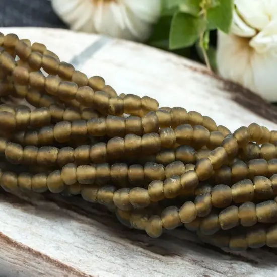 6-9mm Matte Translucent Brown Glass Recycled Glass Beads (20" Strand) {3}