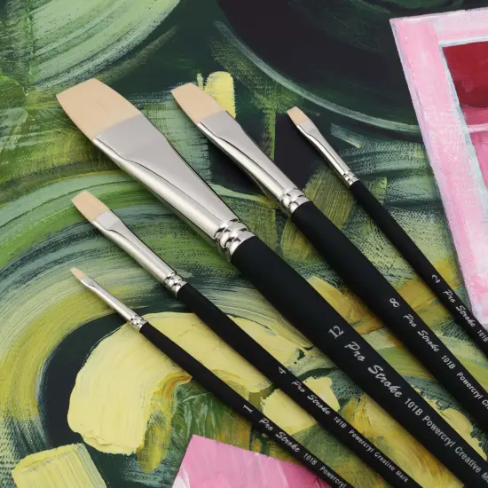 Creative Mark Pro-Stroke Powercryl Acrylic Paint Brushes - Brights Value Set of 5, Synthetic Paint Brushes for Artists, Seamless Nickel-Plated Ferrules, Matte Black Wooden Handle, Soft-Touch Grip {3}