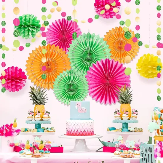12 pcs Tropical Decoration Paper Fans for Party Decoration {4}