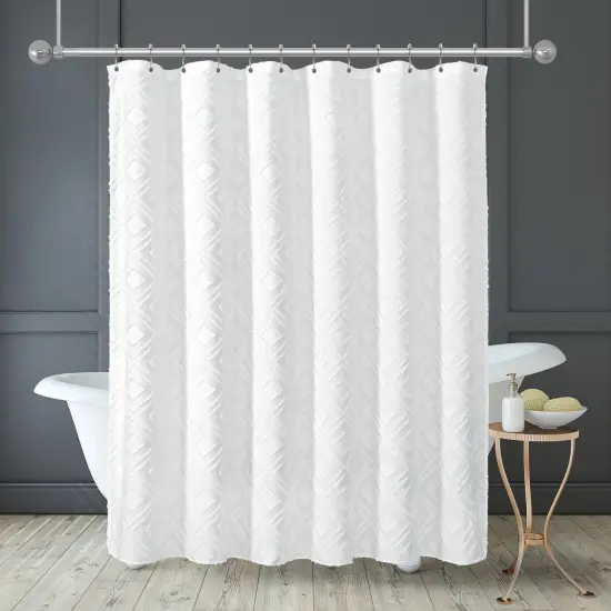 Americanflat 71x71 White Woven Shower Curtain with Tassel And Accents - Includes 12 Grommets and Hooks - 100% Polyester {6}