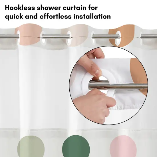 Americanflat 72x75 Hookless Shower Curtain - Polka Dot Green Orange Pink Shower Curtain with Sheer Panel, Snap-In Liner, and Grommets {3}