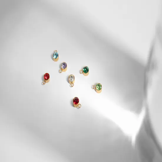 18K Gold PVD Stainless Steel Cubic Zirconia Birthstone Charm March/aquamarine {4}