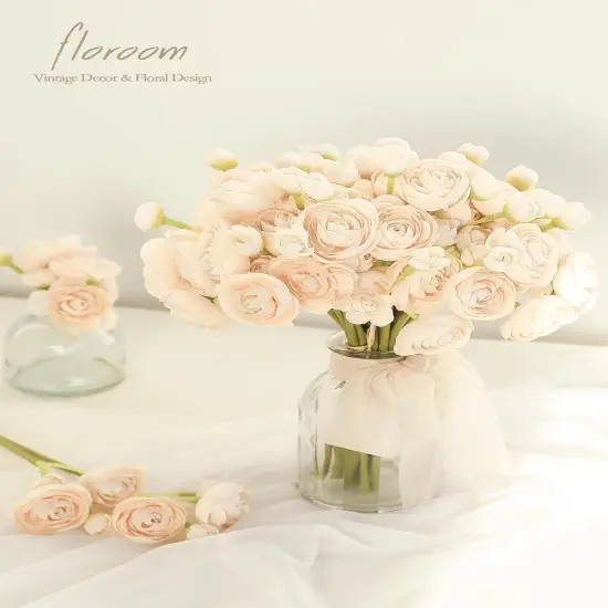 Ranunculus Artificial Flowers 18 Pcs Champagne Faux Silk Mini Ranunculus Bulk Fake Wedding Filler Flowers {2}